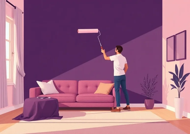 Peintre appliquant la peinture au rouleau sur un mur de salon